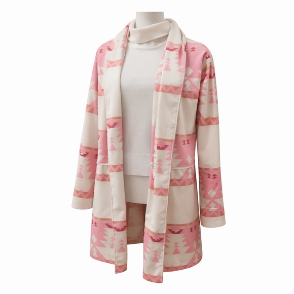 William Jacket Hooded Southwest Aztec Cardigan Pink Cream Cozy Open Front aspen - Picture 5 of 9